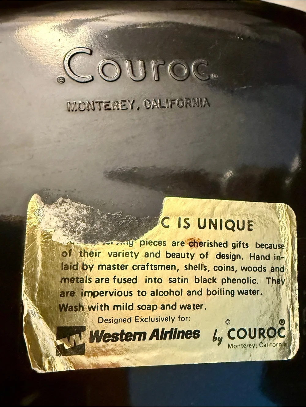 EUC Vintage Couroc Tray Western Airlines Monterey CA Flowers Hibiscus 8.5” Plate
